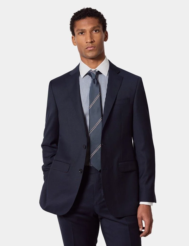 Tailored Fit Navy Birdseye Suit Jacket thumbnail 2