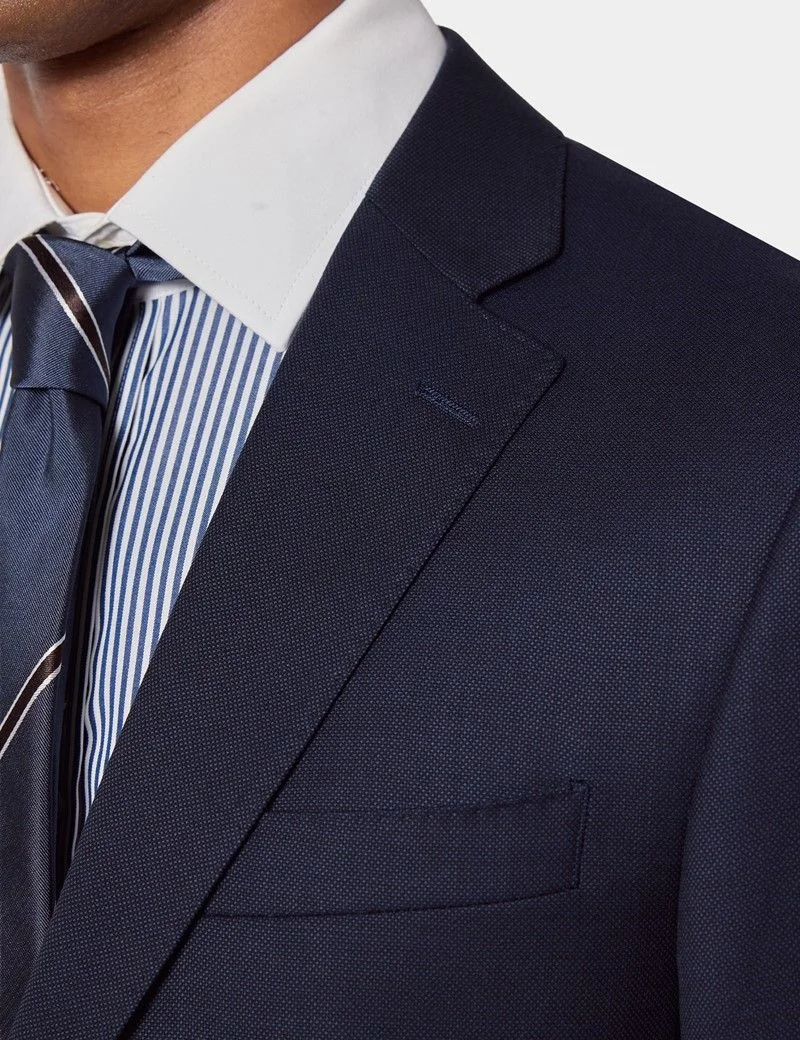 Tailored Fit Navy Birdseye Suit Jacket thumbnail 3