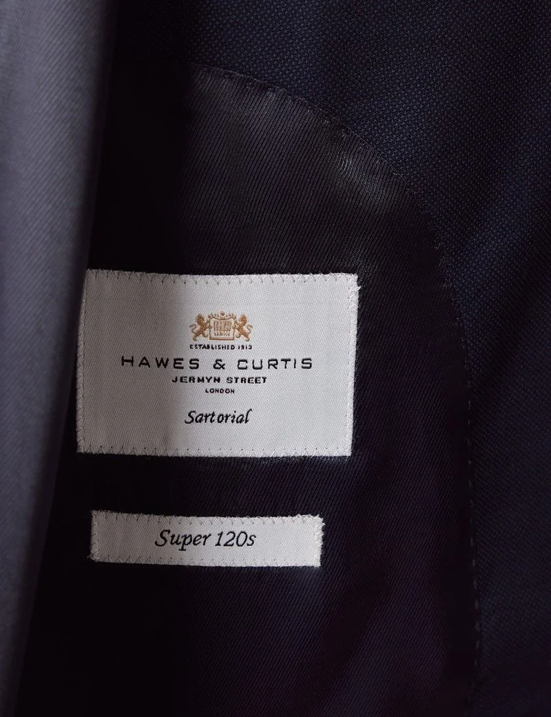 Tailored Fit Navy Birdseye Suit Jacket thumbnail 5