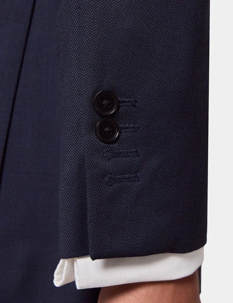 Tailored Fit Navy Birdseye Suit Jacket thumbnail 8