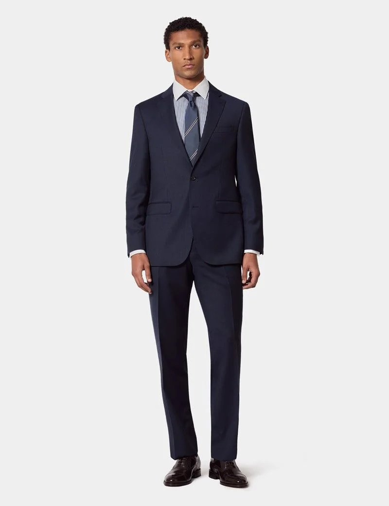 Tailored Fit Navy Birdseye Suit Jacket thumbnail 9