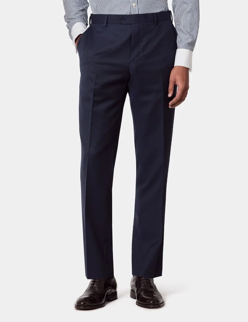 Tailored Fit Navy Birdseye Suit Trousers thumbnail 2