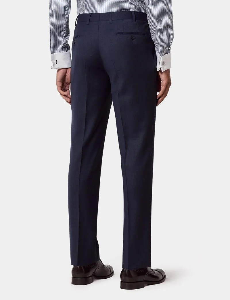 Tailored Fit Navy Birdseye Suit Trousers thumbnail 4