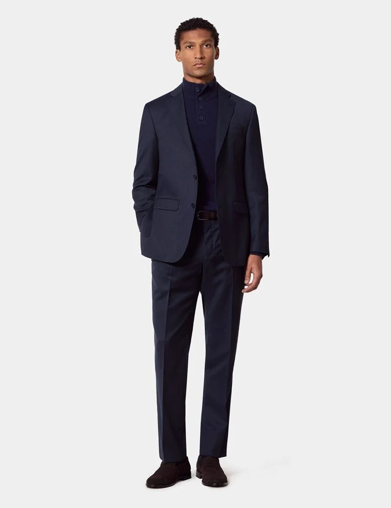 Tailored Fit Navy Birdseye Suit Trousers thumbnail 5