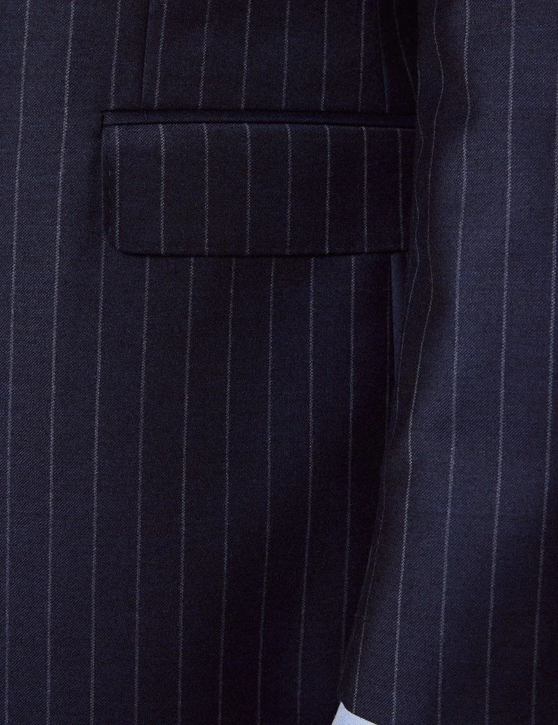 Tailored Fit Navy Chalk Stripe Suit Jacket thumbnail 2