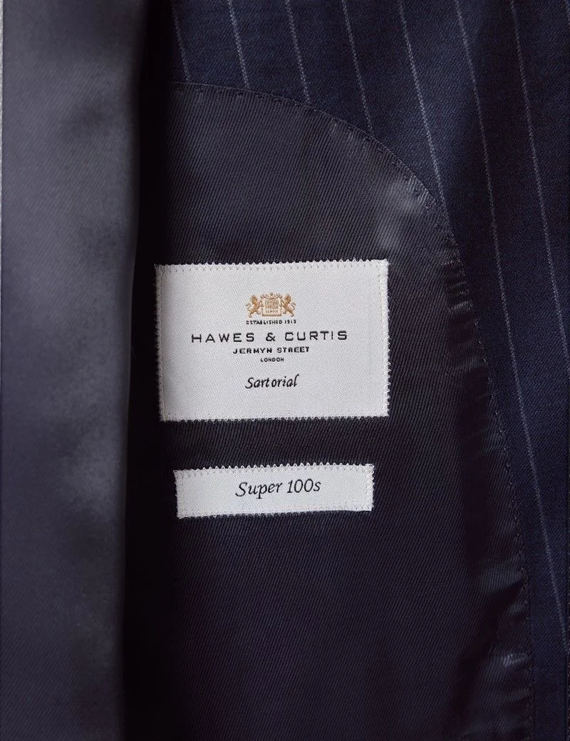 Tailored Fit Navy Chalk Stripe Suit Jacket thumbnail 3
