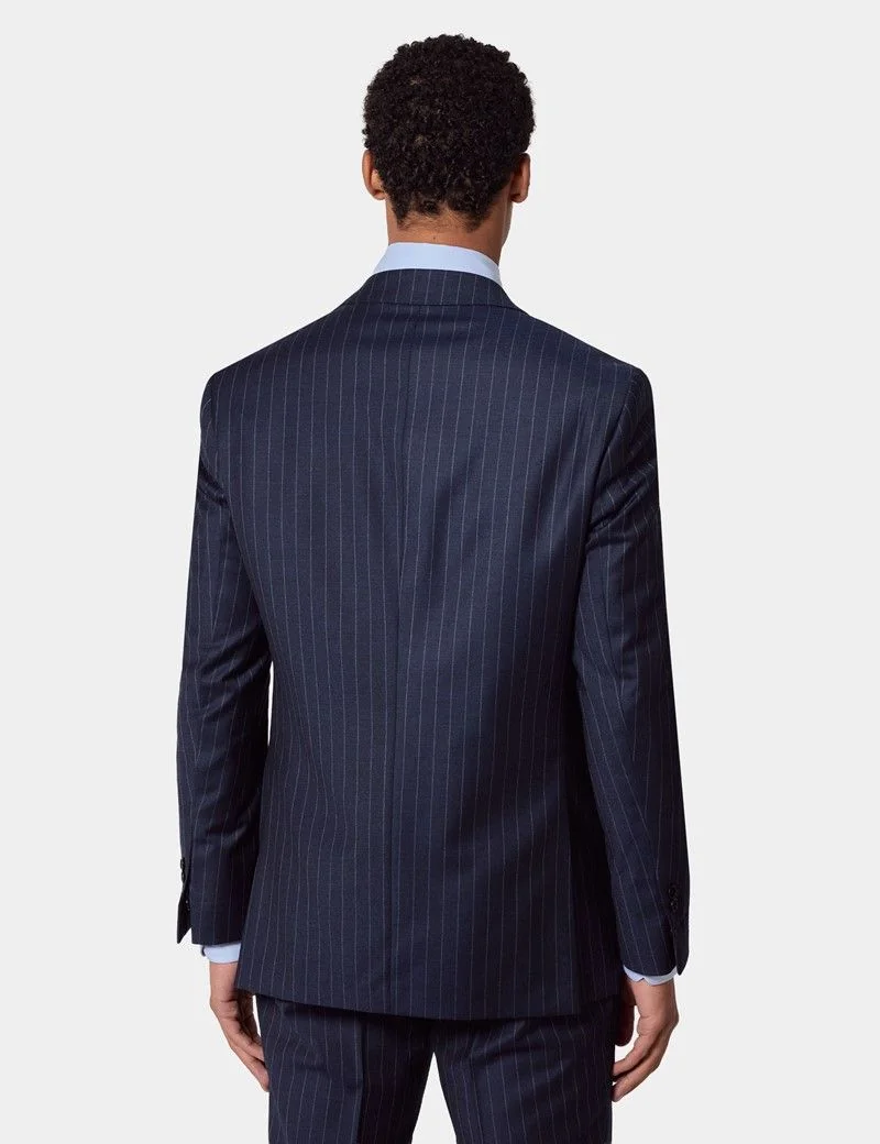 Tailored Fit Navy Chalk Stripe Suit Jacket thumbnail 4