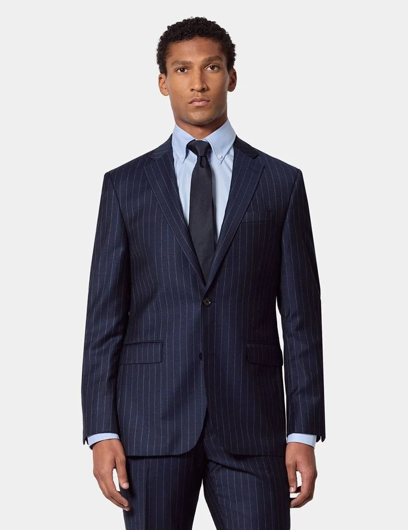 Tailored Fit Navy Chalk Stripe Suit Jacket thumbnail 8
