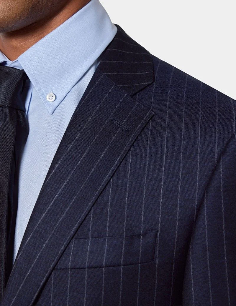 Tailored Fit Navy Chalk Stripe Suit Jacket thumbnail 9