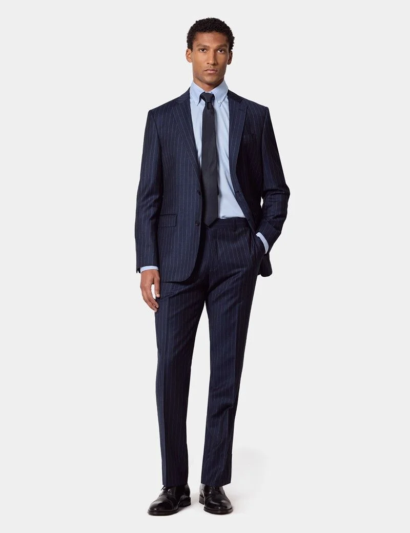 Tailored Fit Navy Chalk Stripe Suit thumbnail 9