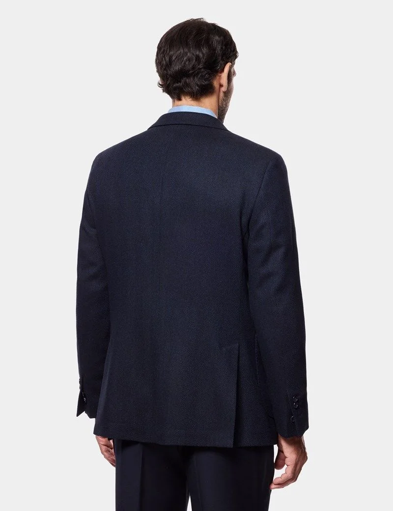 Tailored Fit Navy Herringbone 1913 Blazer thumbnail 5
