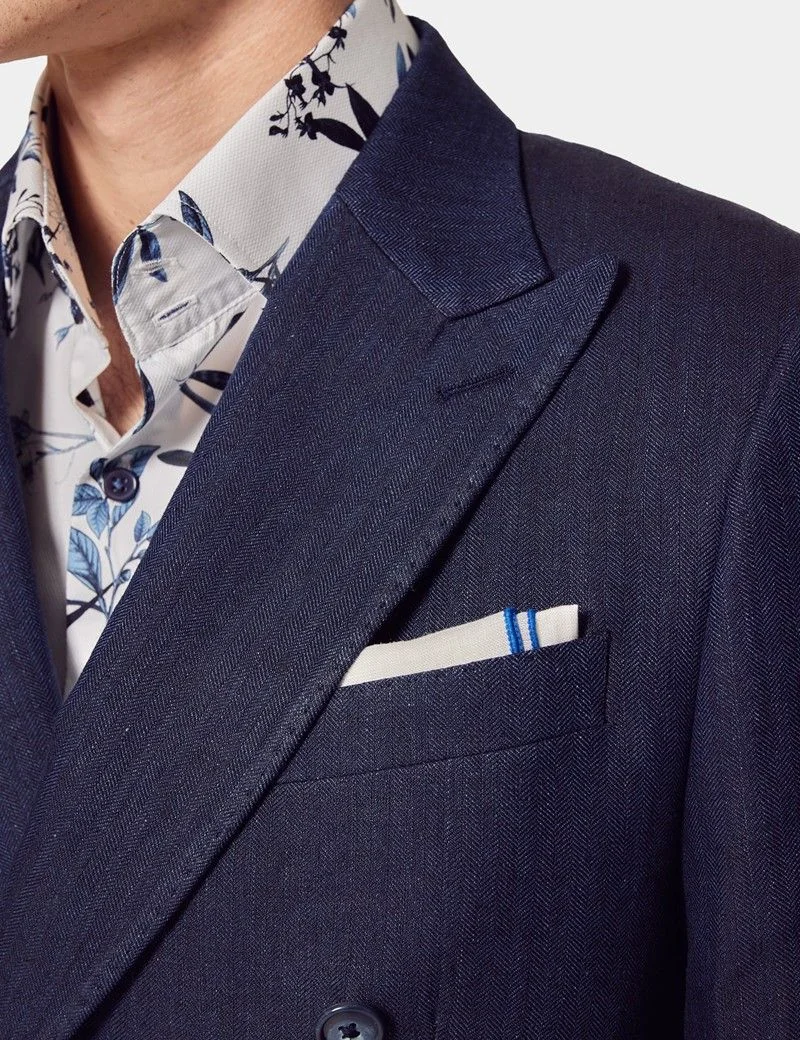 Tailored Fit Navy Herringbone 1913 Linen Suit Jacket thumbnail 2