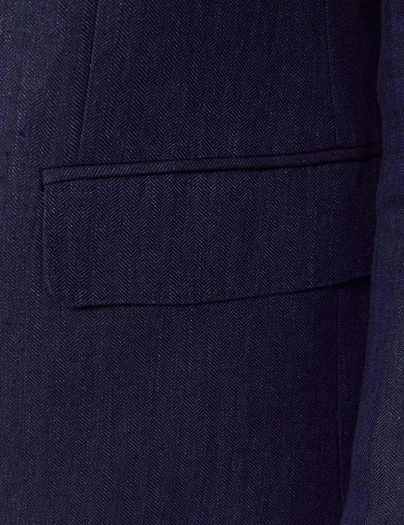 Tailored Fit Navy Herringbone 1913 Linen Suit Jacket thumbnail 3