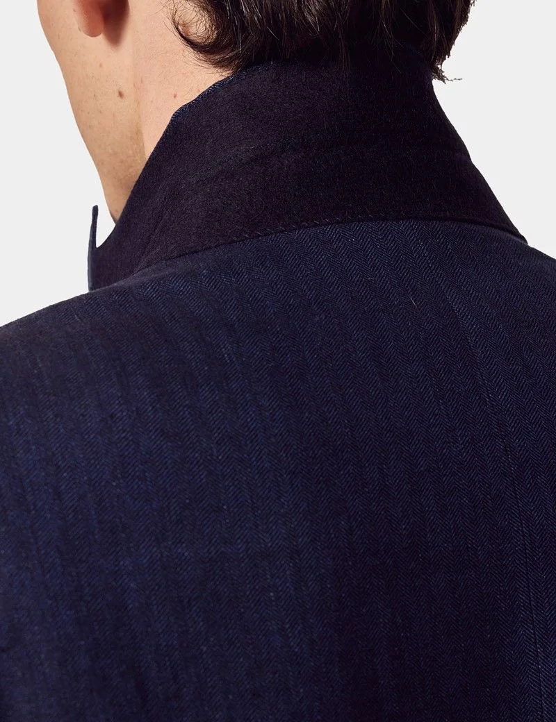 Tailored Fit Navy Herringbone 1913 Linen Suit Jacket thumbnail 5