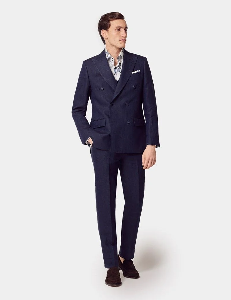 Tailored Fit Navy Herringbone 1913 Linen Suit Jacket thumbnail 7