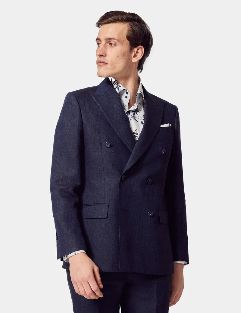 Tailored Fit Navy Herringbone 1913 Linen Suit Jacket thumbnail 8