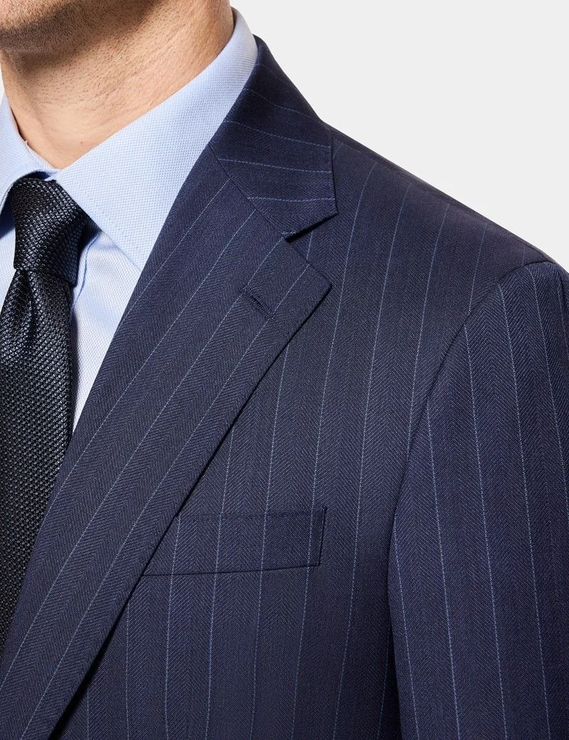 Tailored Fit Navy Herringbone Stripe 1913 Suit Jacket thumbnail 3