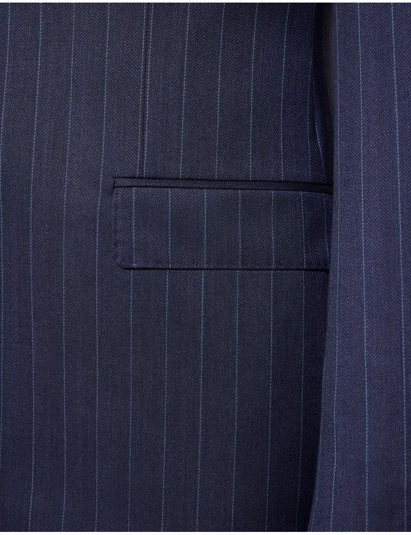 Tailored Fit Navy Herringbone Stripe 1913 Suit Jacket thumbnail 4