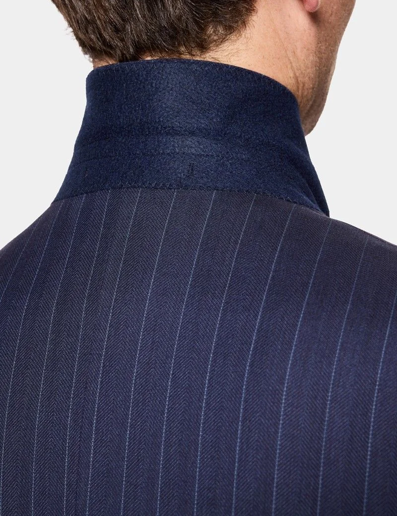 Tailored Fit Navy Herringbone Stripe 1913 Suit Jacket thumbnail 6