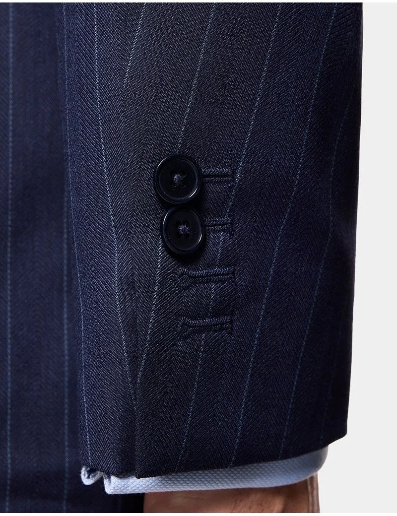 Tailored Fit Navy Herringbone Stripe 1913 Suit Jacket thumbnail 7