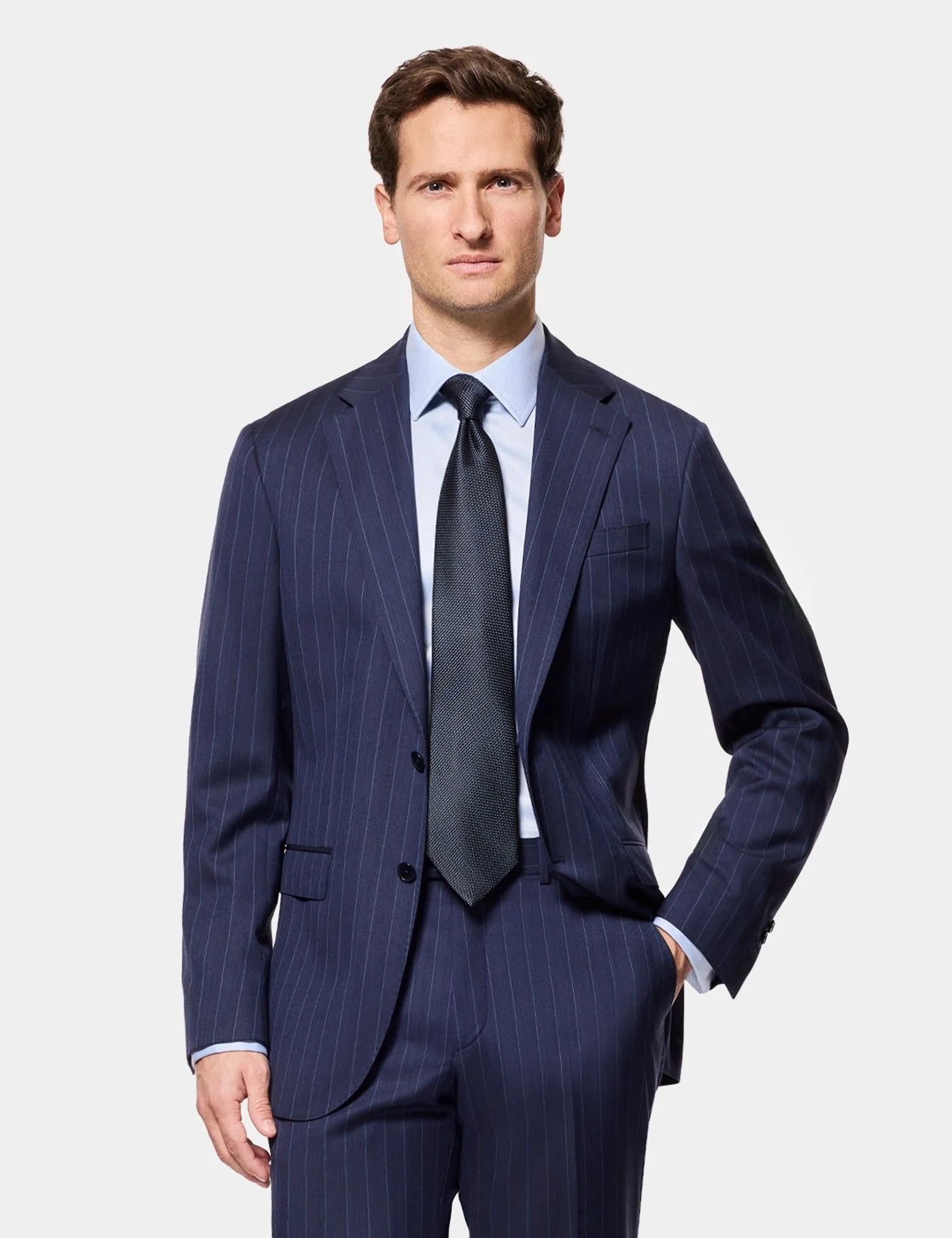 Tailored Fit Navy Herringbone Stripe 1913 Suit Jacket primary image