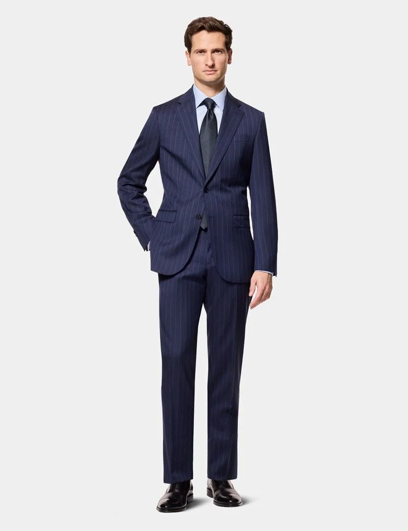 Tailored Fit Navy Herringbone Stripe 1913 Suit Trousers thumbnail 5