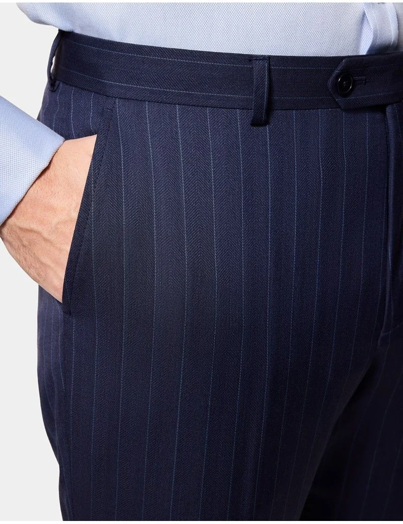 Tailored Fit Navy Herringbone Stripe 1913 Suit thumbnail 5