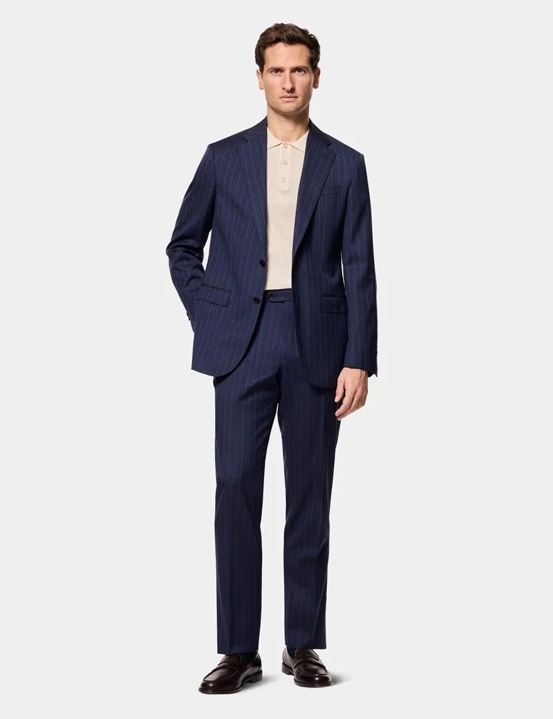 Tailored Fit Navy Herringbone Stripe 1913 Suit thumbnail 7