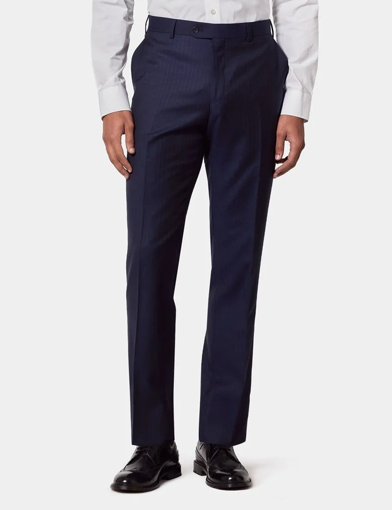 Tailored Fit Navy Herringbone Suit Trousers thumbnail 2