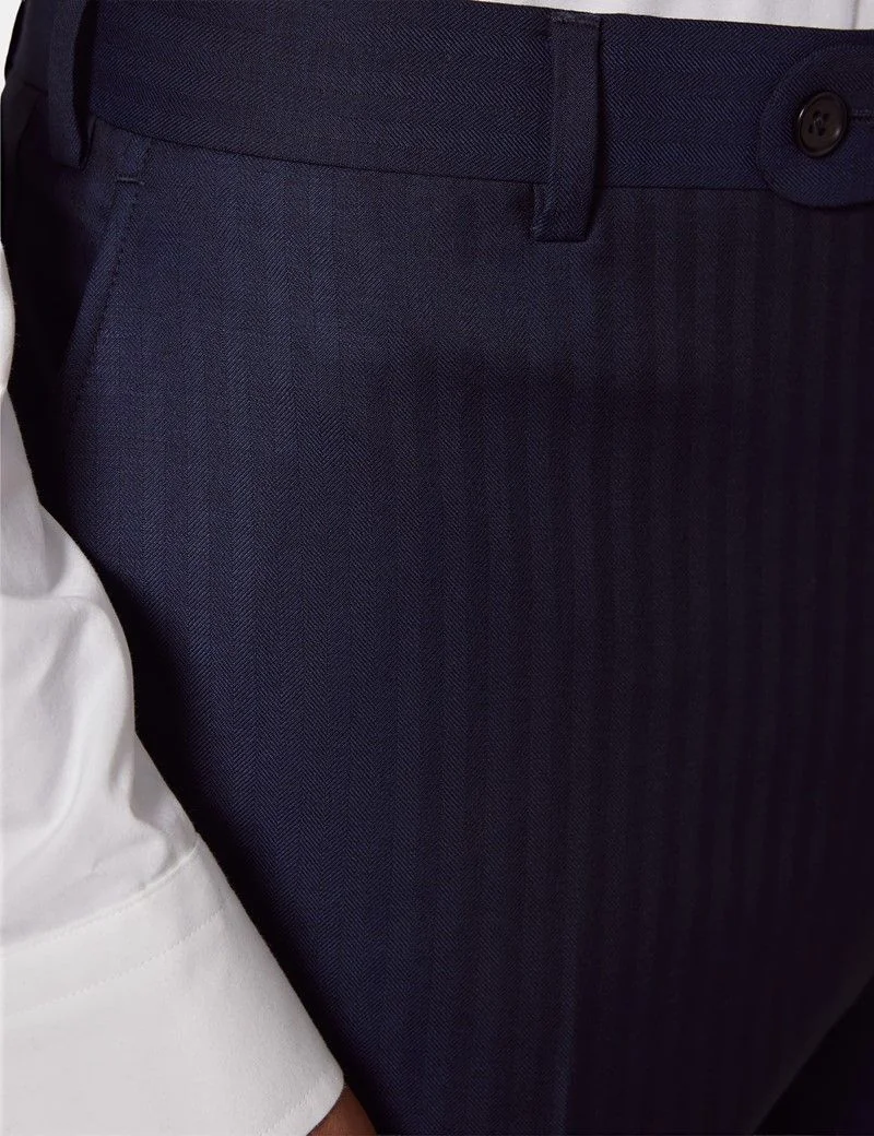 Tailored Fit Navy Herringbone Suit Trousers thumbnail 3