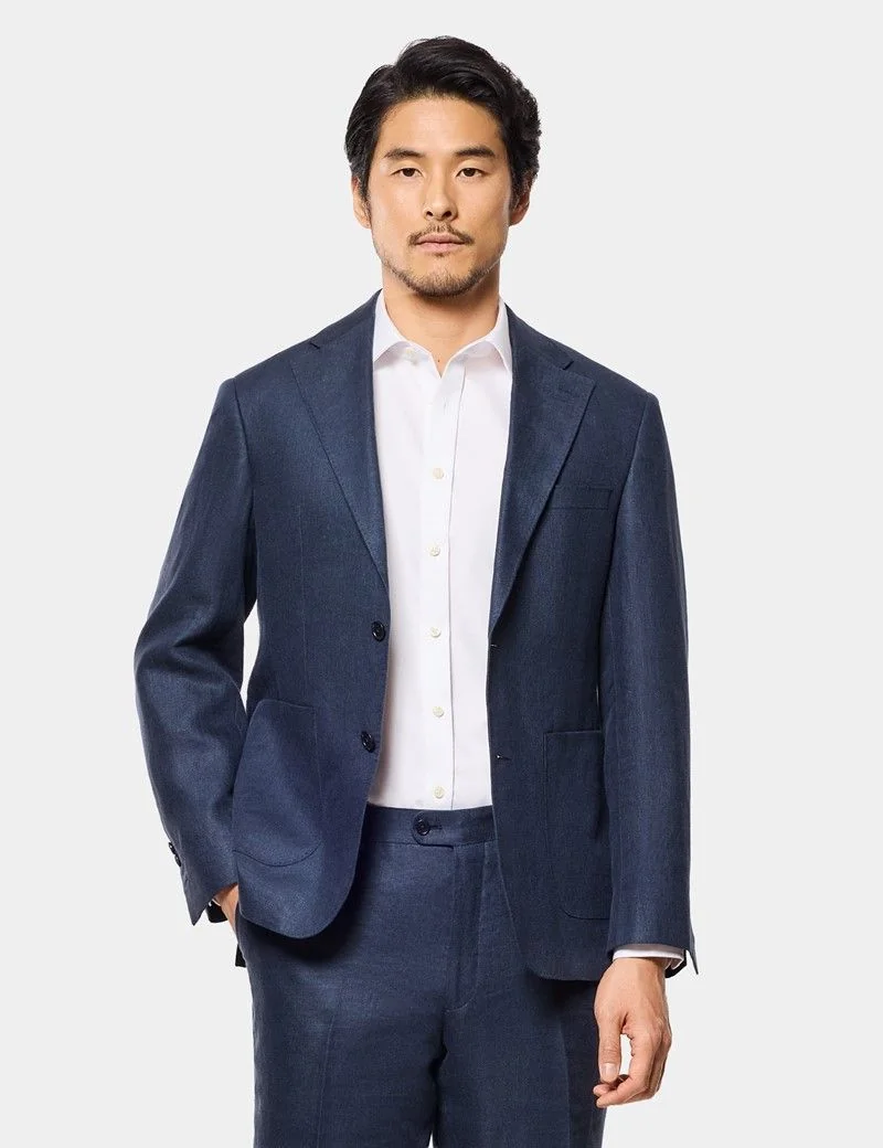 Tailored Fit Navy Linen Suit Jacket thumbnail 2