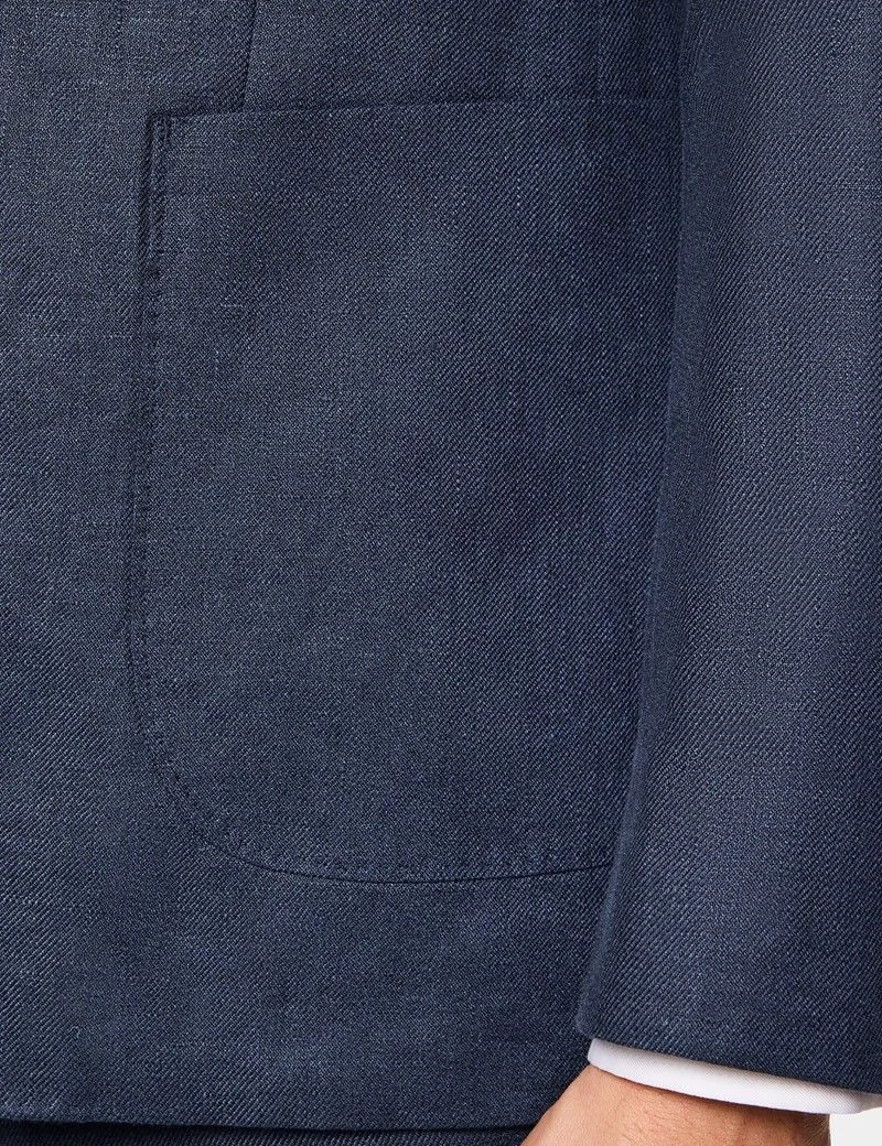 Tailored Fit Navy Linen Suit Jacket thumbnail 5