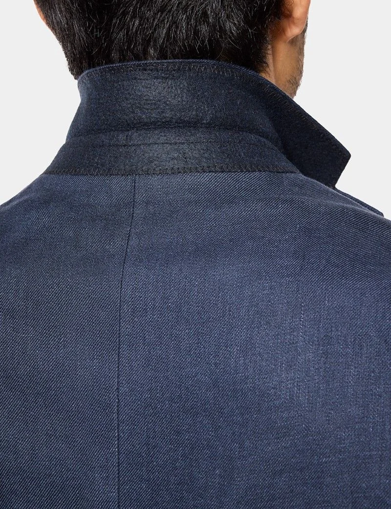 Tailored Fit Navy Linen Suit Jacket thumbnail 7
