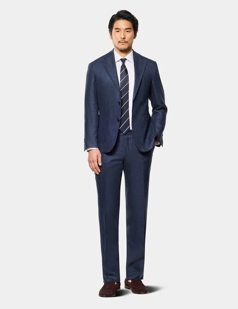 Tailored Fit Navy Linen Suit Trousers thumbnail 5