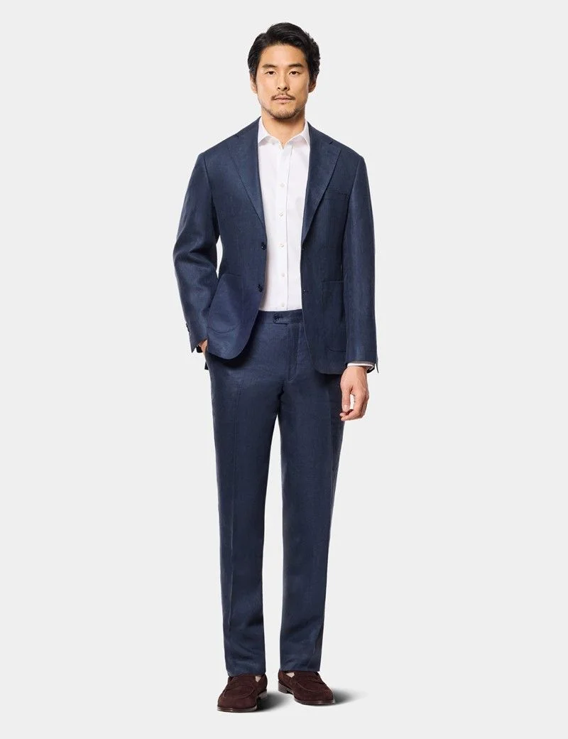 Tailored Fit Navy Linen Suit thumbnail 8
