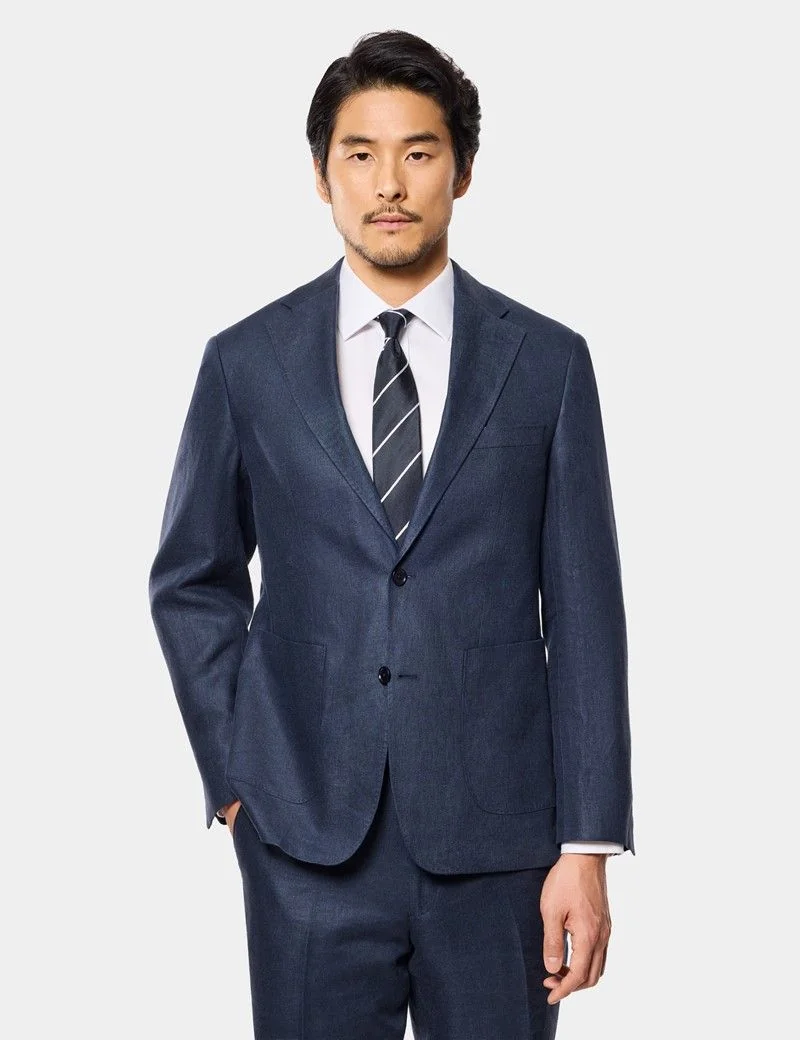 Tailored Fit Navy Linen Suit thumbnail 9
