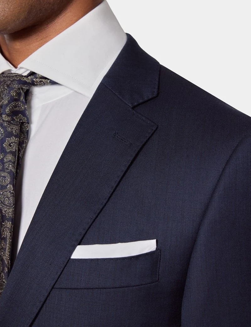 Tailored Fit Navy Sharkskin Suit Jacket thumbnail 3