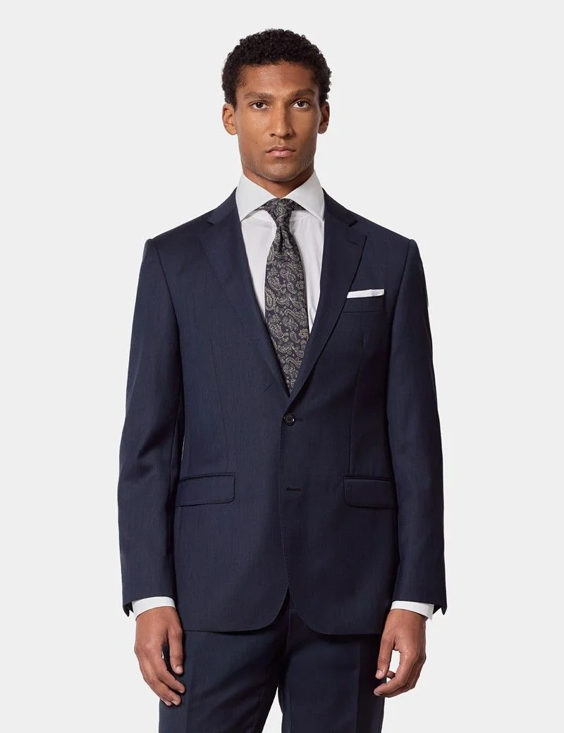 Tailored Fit Navy Sharkskin Suit thumbnail 2