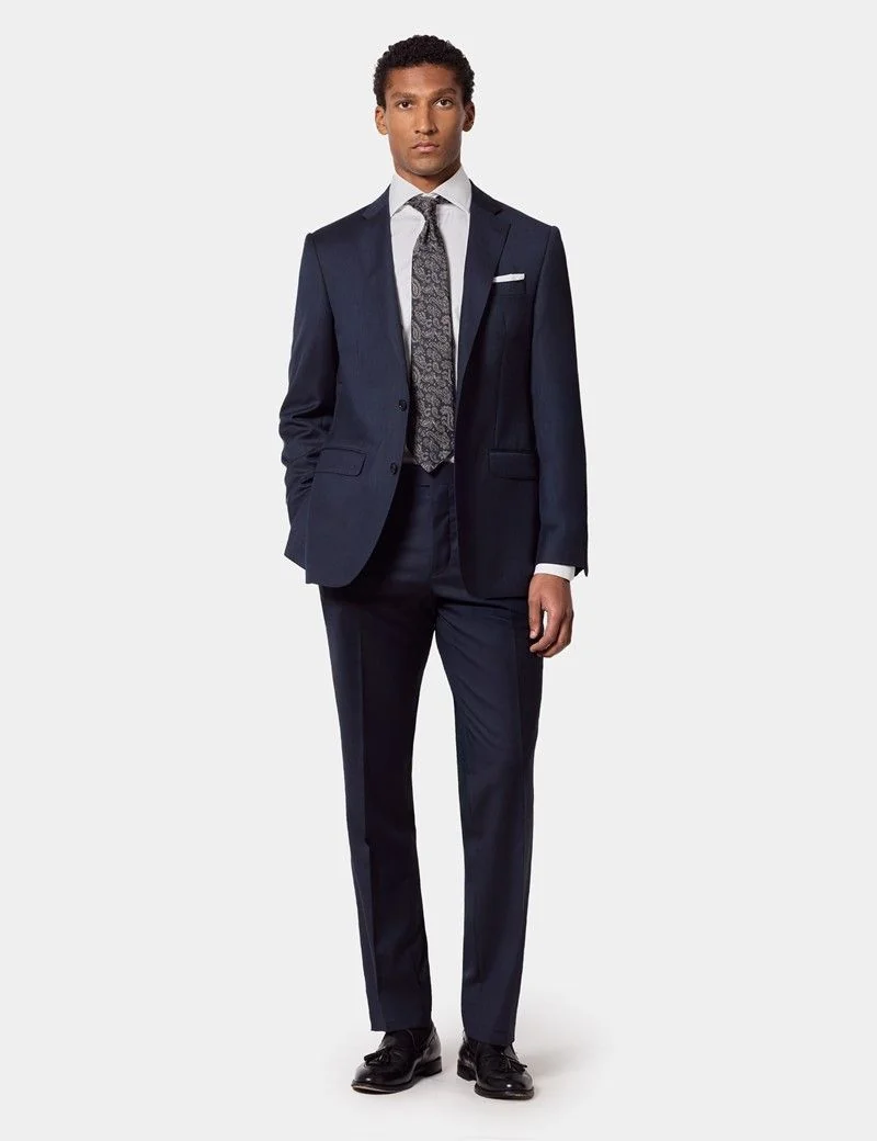 Tailored Fit Navy Sharkskin Suit thumbnail 3