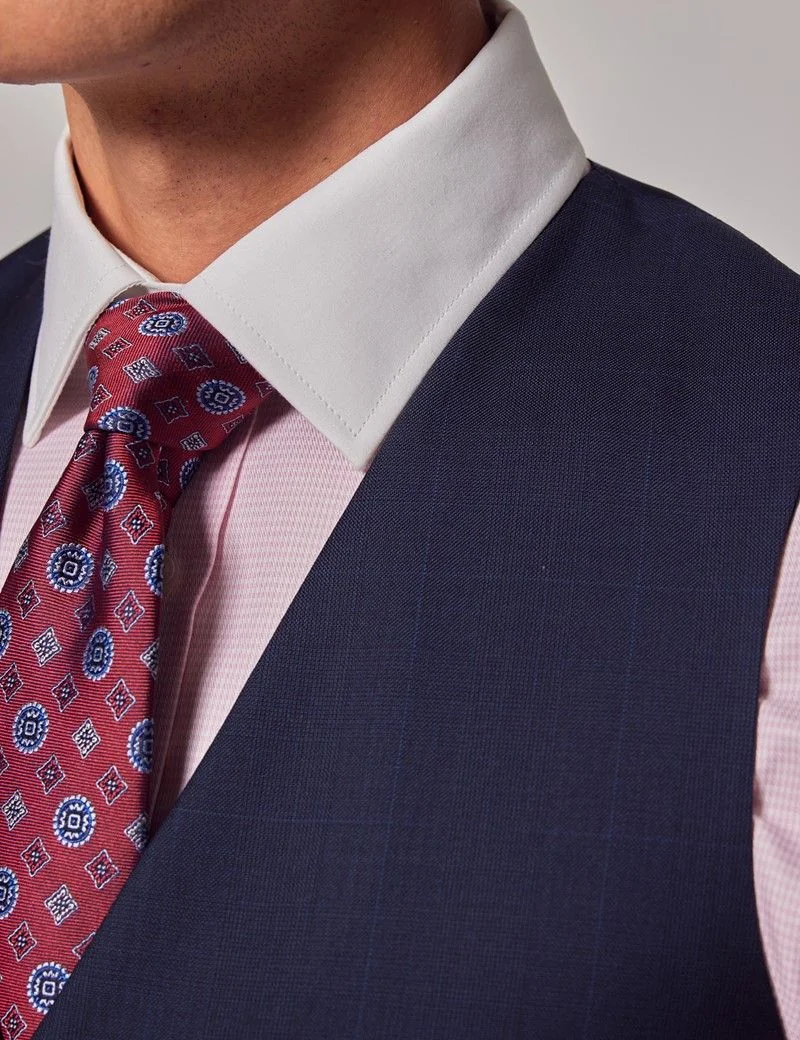 Tailored Fit Navy Windowpane Check 1913 Waistcoat thumbnail 3