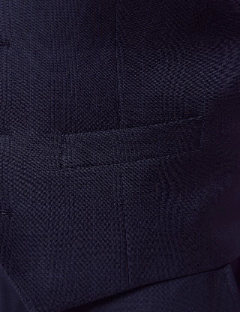 Tailored Fit Navy Windowpane Check 1913 Waistcoat thumbnail 4