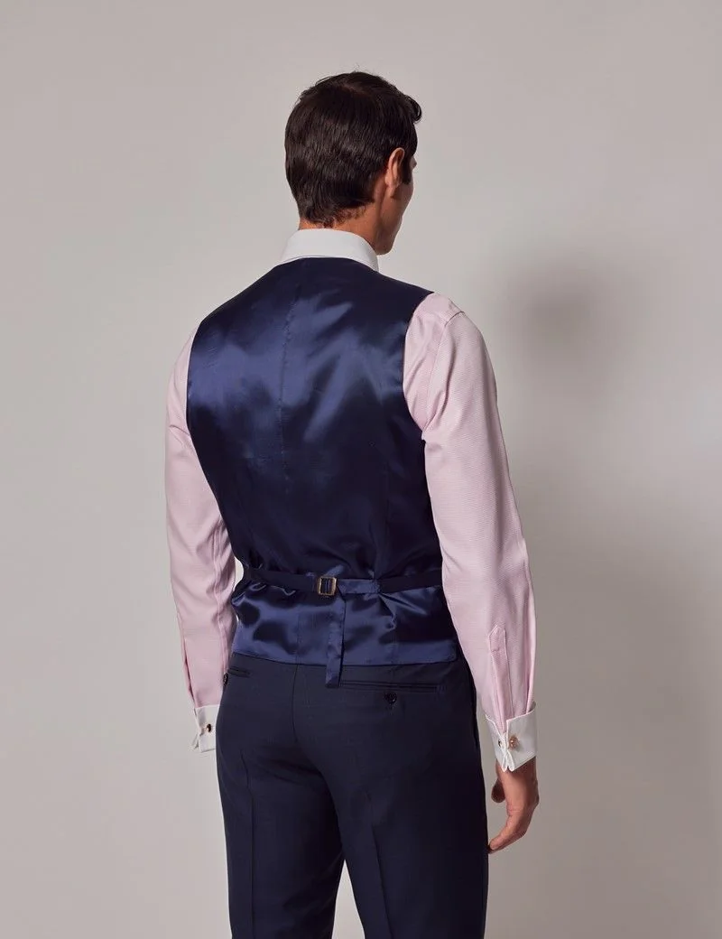 Tailored Fit Navy Windowpane Check 1913 Waistcoat thumbnail 5