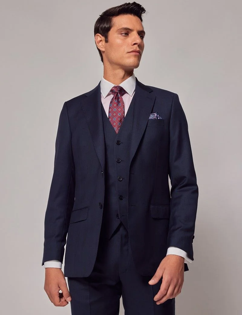 Tailored Fit Navy Windowpane Check 1913 Waistcoat thumbnail 6