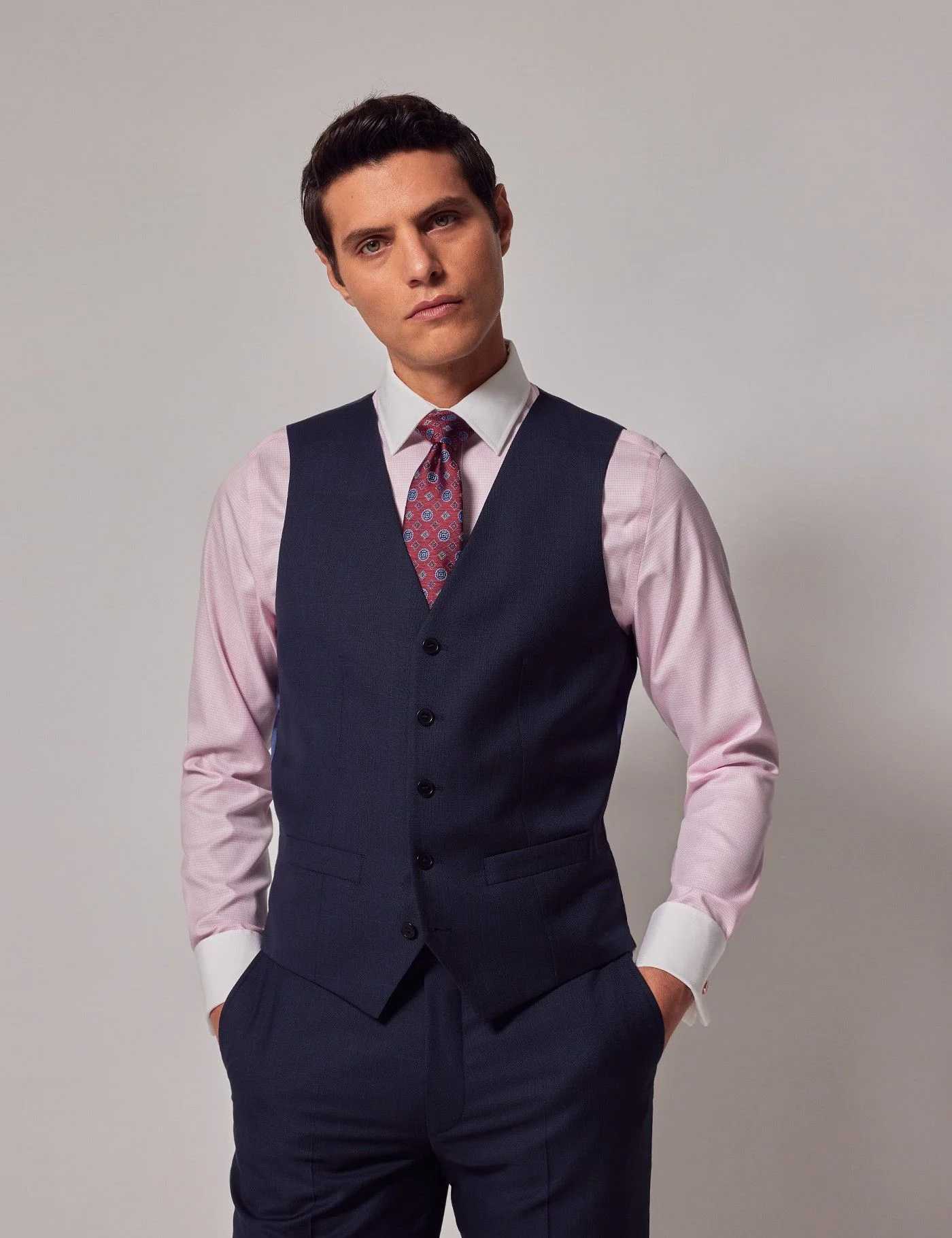 Tailored Fit Navy Windowpane Check 1913 Waistcoat primary image