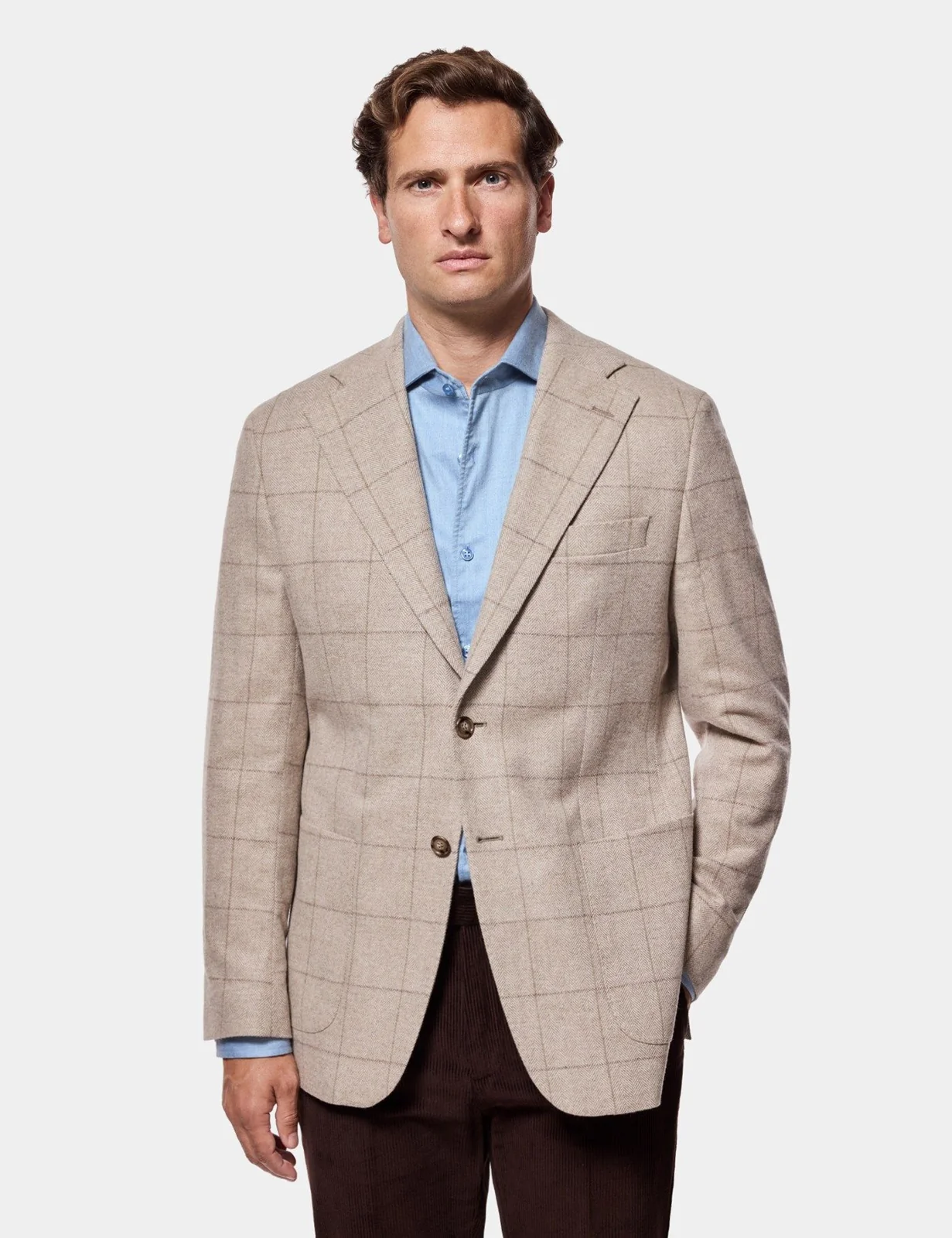 Tailored Fit Neutral Herringbone Check Blazer