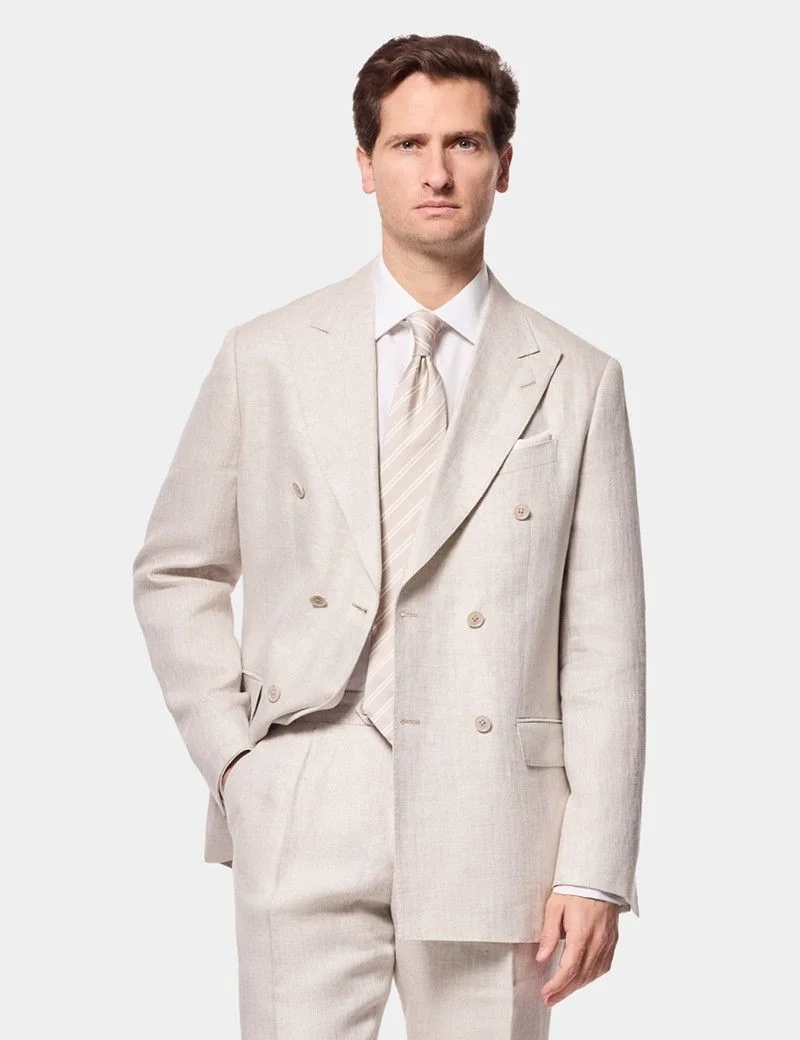 Tailored Fit Neutral Herringbone Linen Suit Jacket thumbnail 4