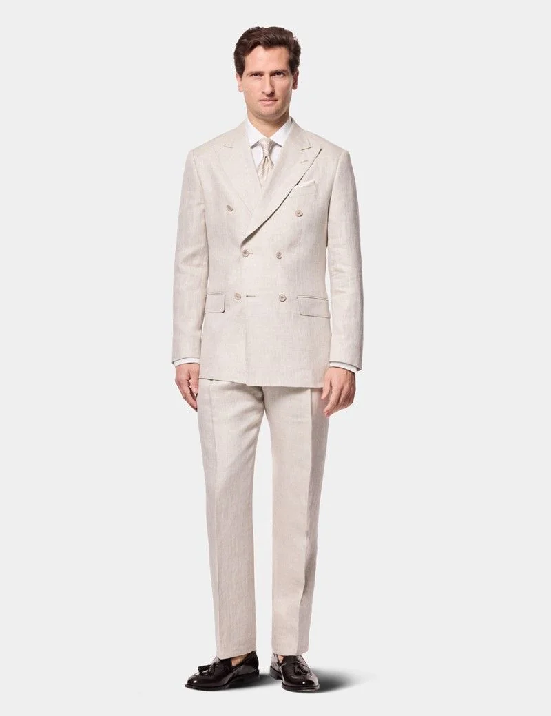 Tailored Fit Neutral Herringbone Linen Suit Jacket thumbnail 8