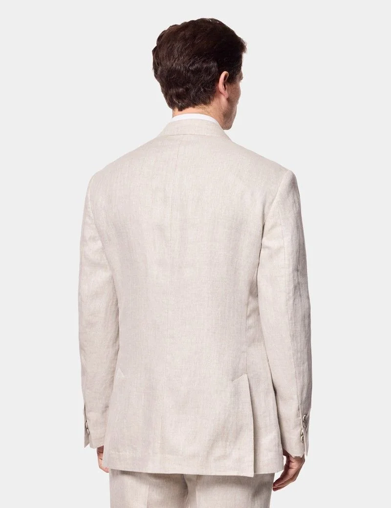 Tailored Fit Neutral Herringbone Linen Suit thumbnail 2