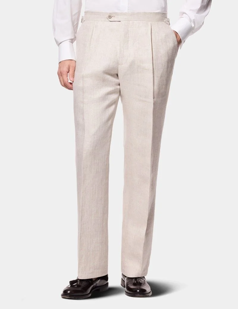 Tailored Fit Neutral Herringbone Linen Suit thumbnail 5