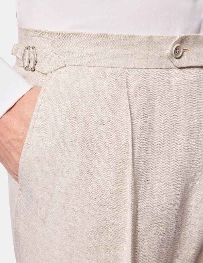 Tailored Fit Neutral Herringbone Linen Suit thumbnail 6
